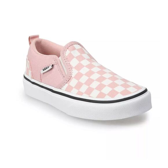 Vans Shoes - Vans Asher Pink White Checker Board Women's Casual Slip On Sneakers Shoes Size 6